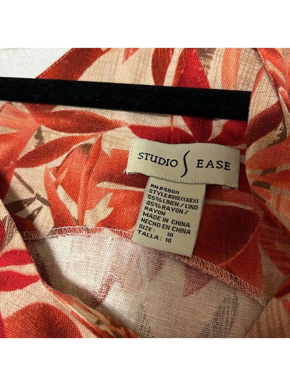 Studio Ease Linen Blend Tropical Floral Shift Dress Coral Red Size 10 - Picture 5 of 5
